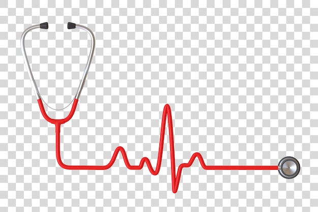 PSD stethoskop, das eine herzschlaglinie oder einen elektrokardiogramm-puls bildet, isoliert auf weißem hintergrund 3d