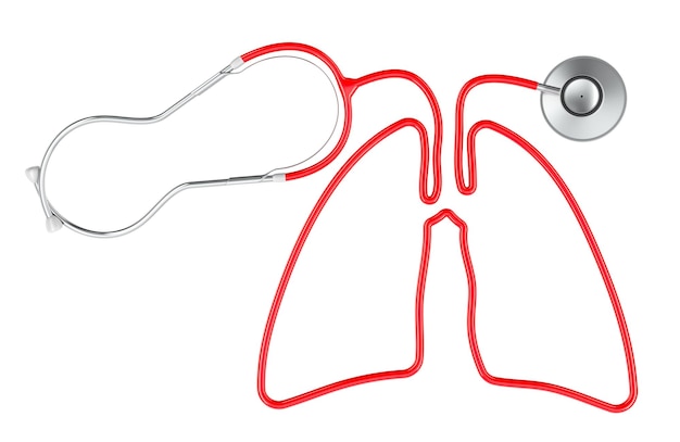 Stethoskop mit der Form einer menschlichen Lunge aus seiner Schnur Diagnose und Behandlung von Lungenerkrankungen Konzept 3D-Rendering isoliert auf transparentem Hintergrund