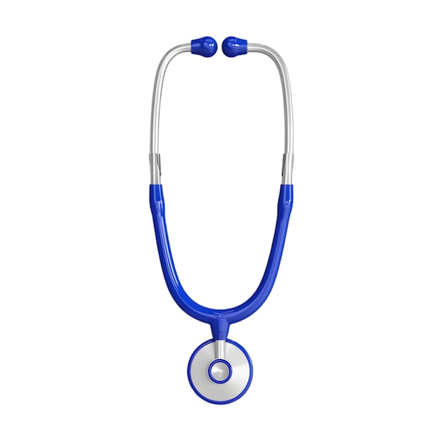 Stetoscopio medico blu isolato su sfondo bianco per l'assistenza sanitaria e la diagnosi