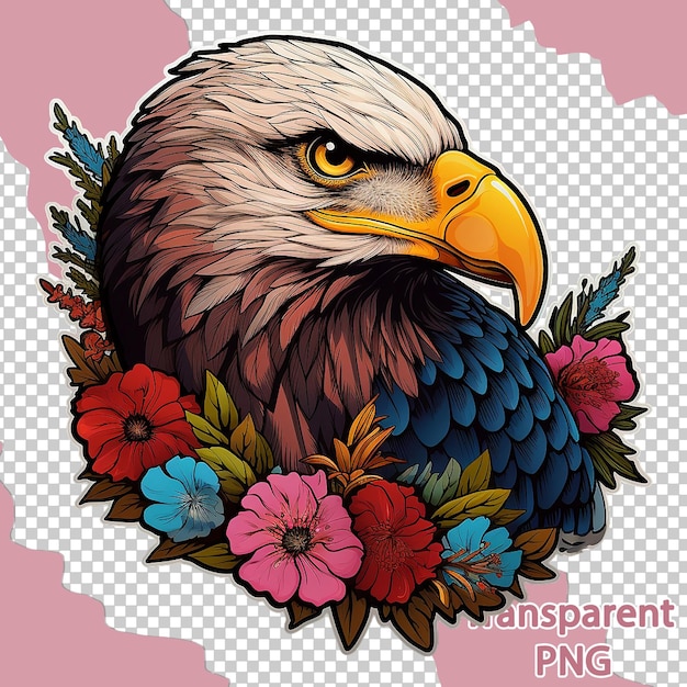Ästhetische Blumen-Adler-Illustration auf farbenfroher Vektorkunst auf durchsichtigem Hintergrund