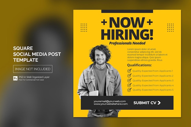 Stiamo assumendo un banner quadrato per le offerte di lavoro o un modello di post sui social media