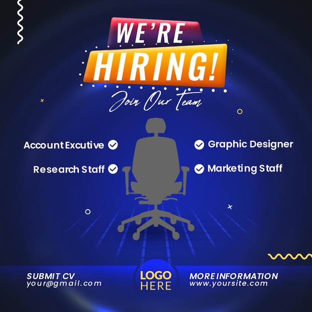 Stiamo assumendo un posto vacante su un banner quadrato o un modello di post sui social media