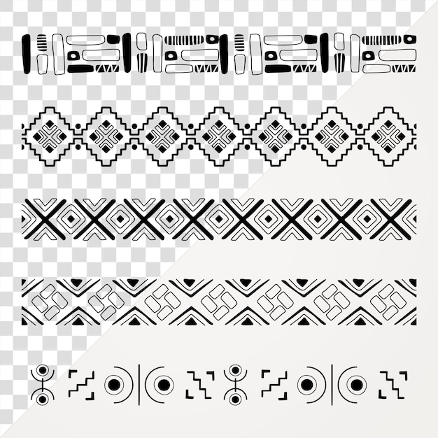 Sticker de borda étnica png doodle preto e branco conjunto de design azteca