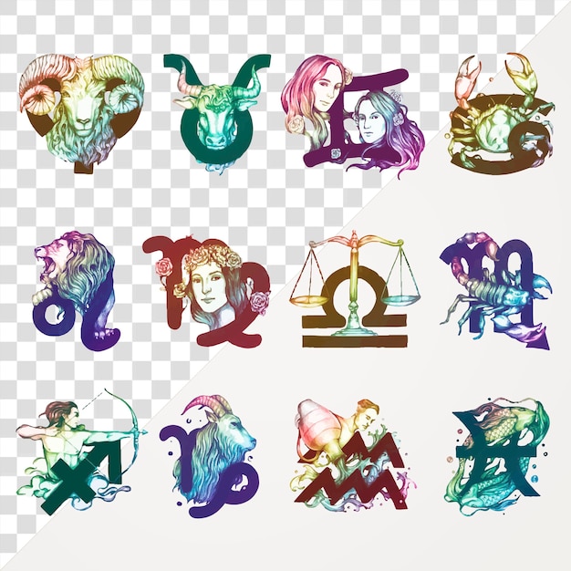 Sticker de gradiente del conjunto del zodiaco Png símbolo astrológico