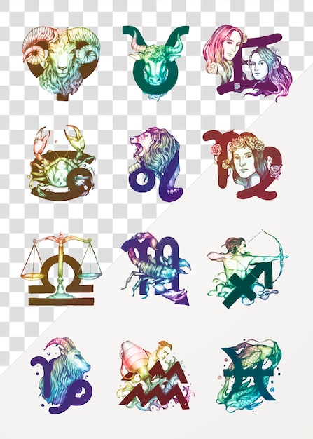 Sticker d'horoscope avec des signes du zodiaque PNG