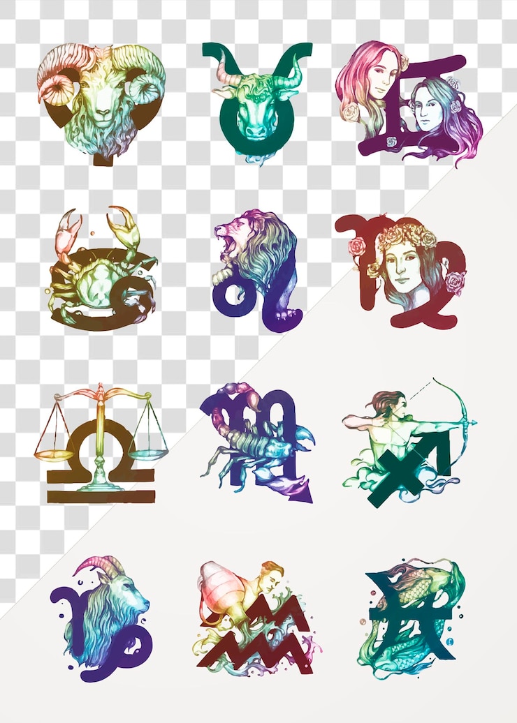 PSD sticker d'horoscope avec des signes du zodiaque png