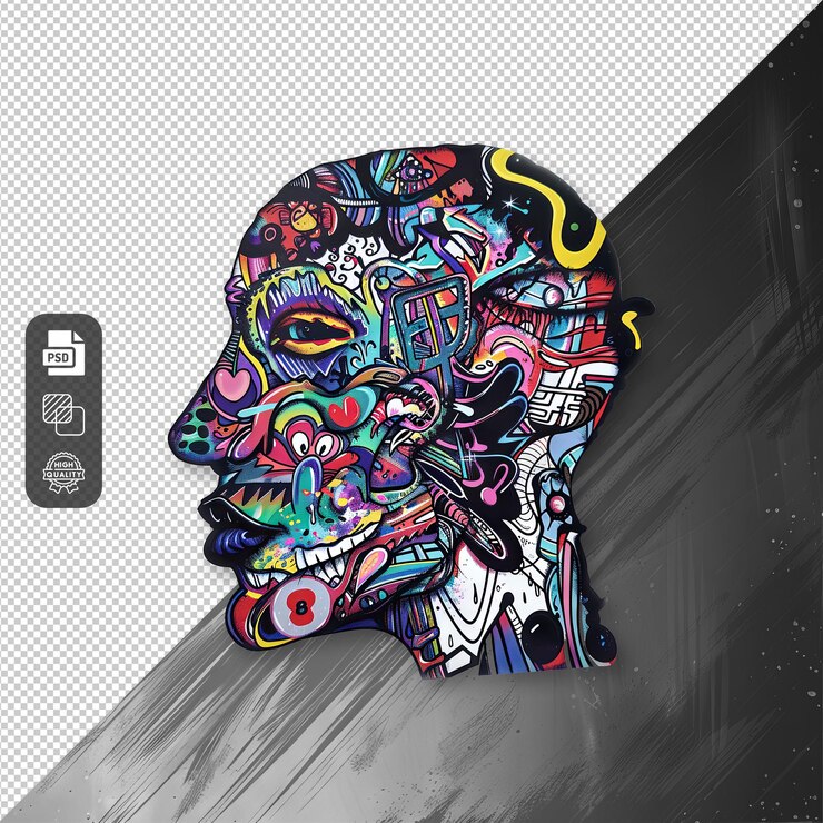 PSD sticker ilustración geométrica cara abstracto colorido graffiti vectorial arte de un perfil humano