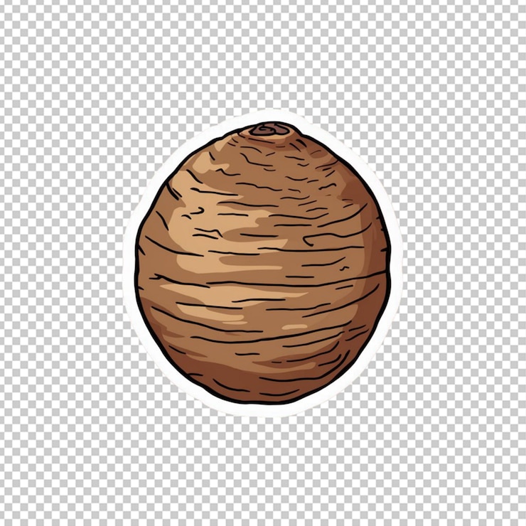 PSD sticker de una sola jicama con piel marrón aislada sobre un fondo transparente