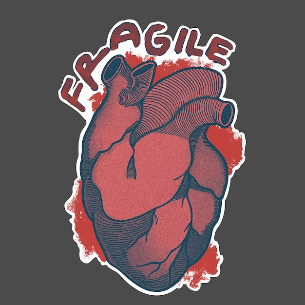 PSD sticker de t-shirt au cœur fragile illustration vectorielle en png
