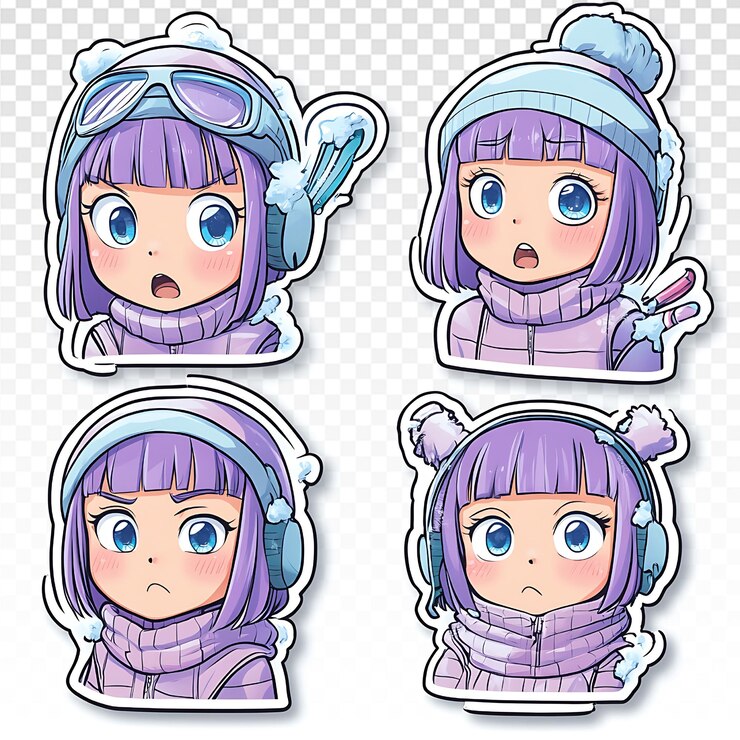 PSD stickers emocionales de chicas hipsters en las actividades de invierno