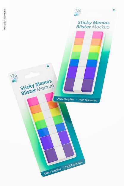 Sticky Memos Blister Mockup, flutuante
