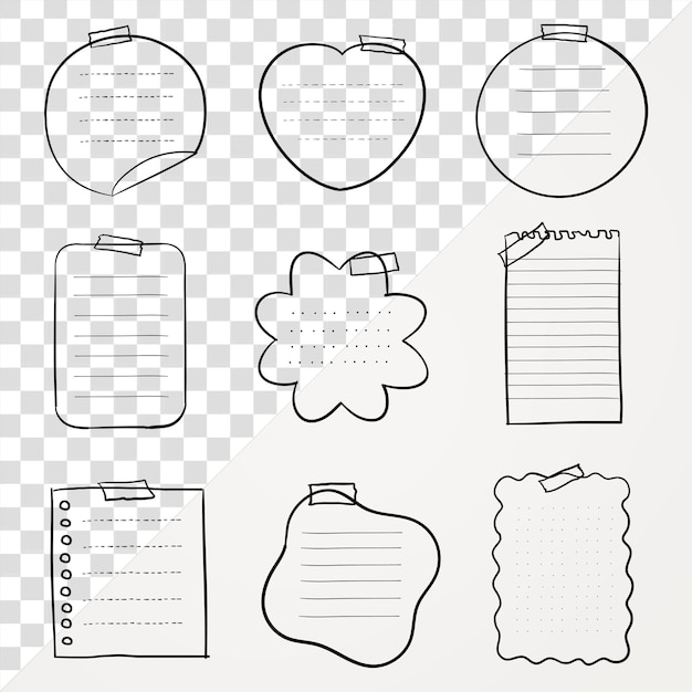 Sticky note png set in hand drawn style