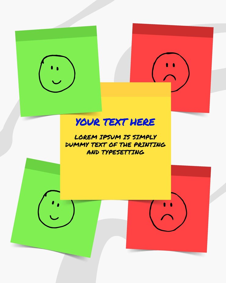 PSD sticky notes with happy and sad faces