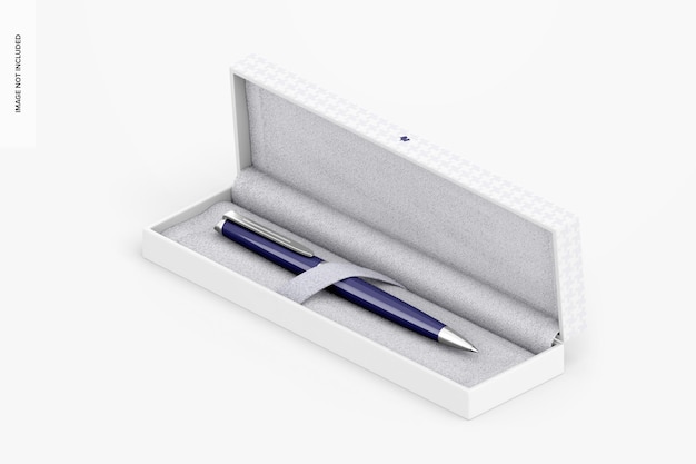 Stift im geschenkbox-mockup, isometrische ansicht von links