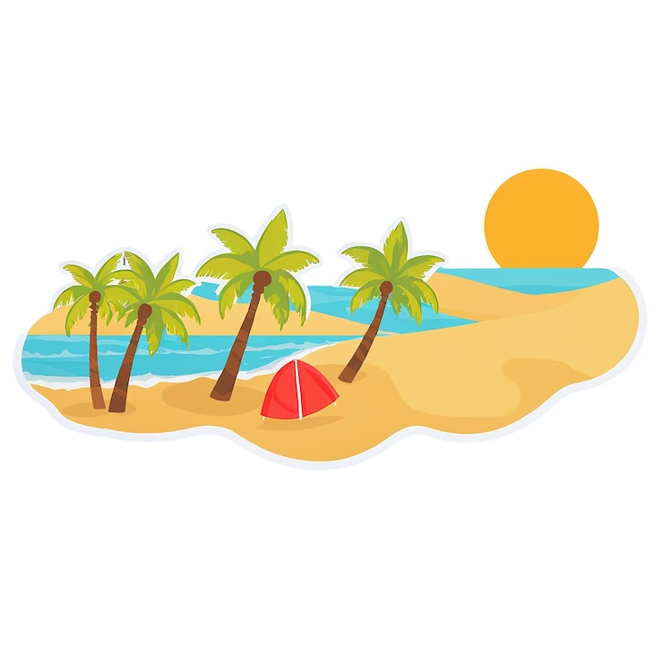 PSD stiker lucu pantai terisolasi di latar belakang transparan