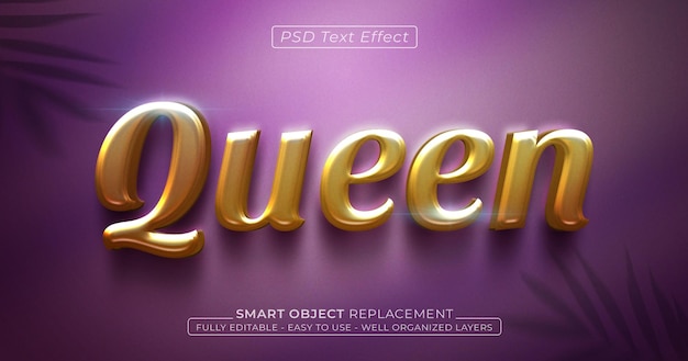 Stile 3D modificabile con effetto testo in oro Queen