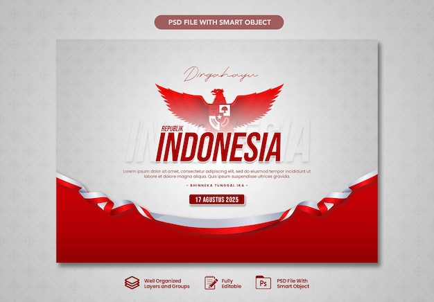 Stile di bandiera del giorno dell'indipendenza dell'Indonesia con bandiera a triangolo rosso e bianco