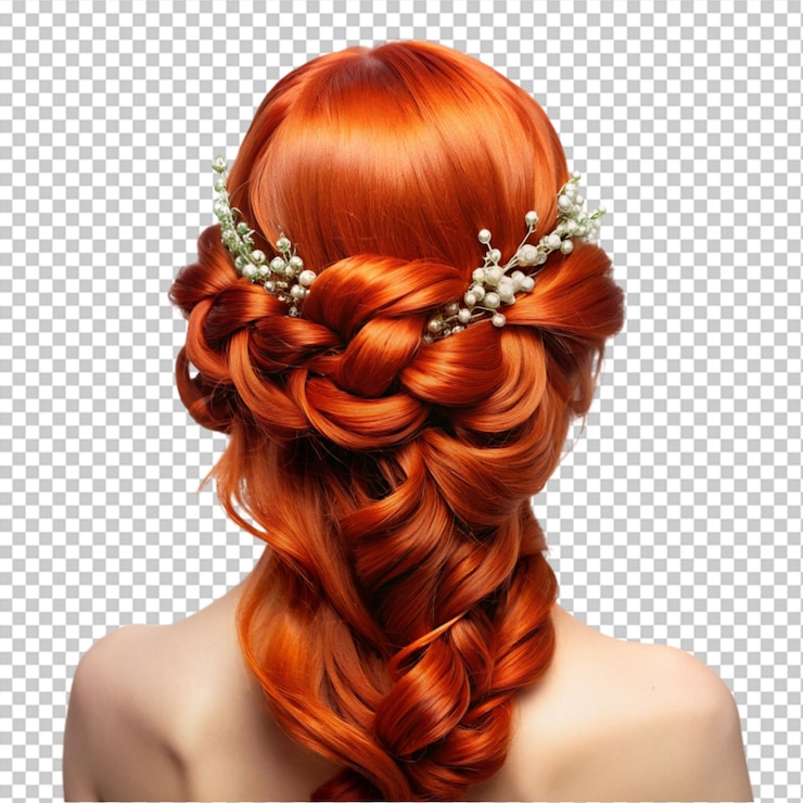 PSD stile di capelli su capelli rossi con accessori per capelli su sfondo trasparente