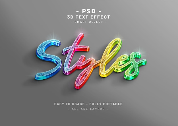 Stile di colori 3d effetto testo glitter