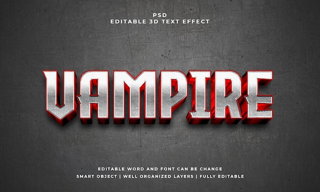 Stile film vampiro stile effetto testo psd modificabile 3d con sfondo
