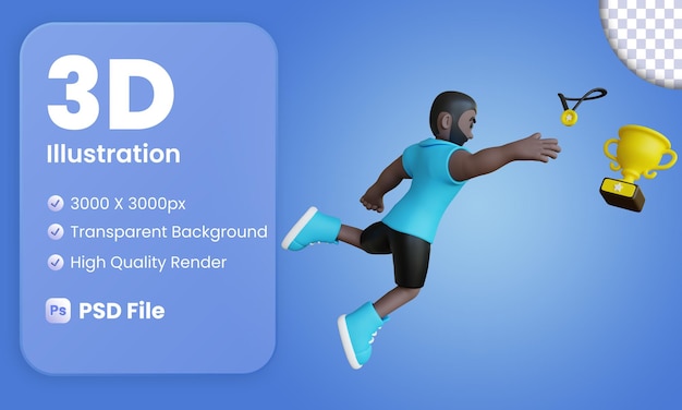 Stilisierter 3d-athlet jagt trophäe