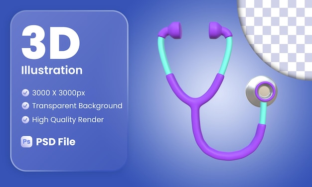 PSD stilisiertes 3d-stethoskop-illustrationsdesign