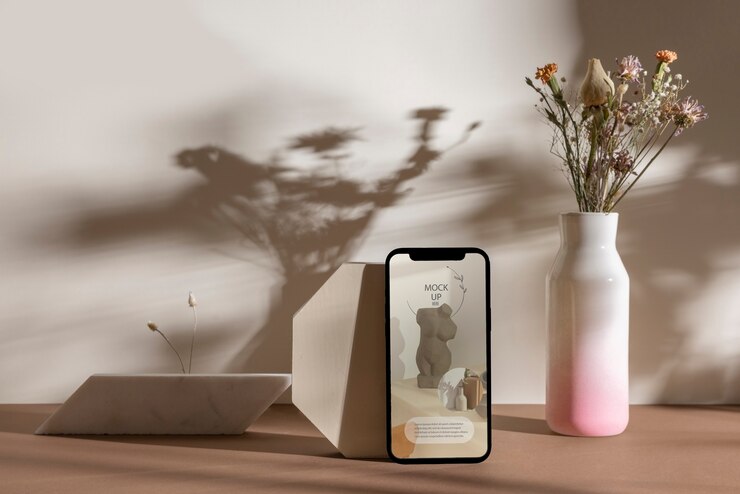 Stillleben eines Technologiegeräts mit minimalem Display-Mockup