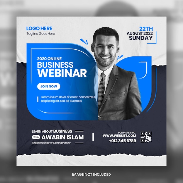 Stilvoller abstrakter Papierschnitt mit blauem Farbverlauf in Online-Business-Live-Konferenz oder Webinar-Banner