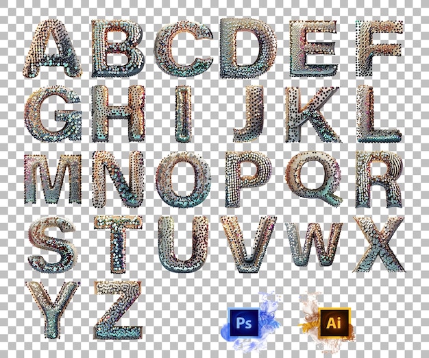 Stilvoller Alphabet-Buchstabe A bis Z mit Pailletten und Diamanten. Buchstaben-Design AZ