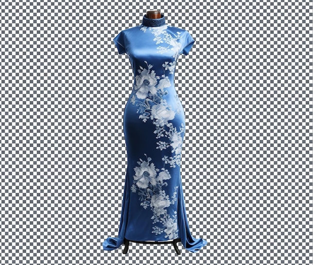 Stilvolles blaues samt cheongsam isoliert auf durchsichtigem hintergrund