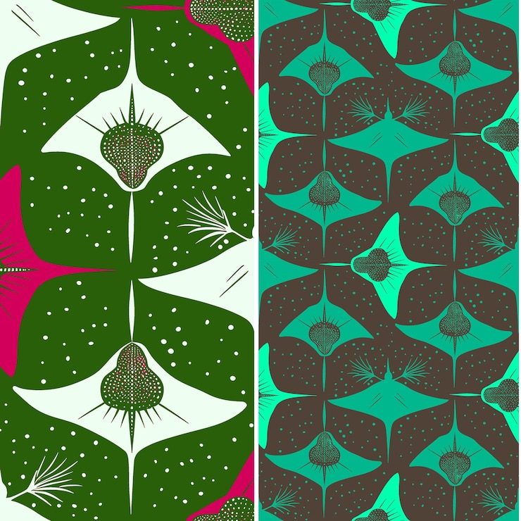 PSD stingray con diseño mínimo orgánico de silueta plana y diseños vectoriales de patrones de naturaleza radical