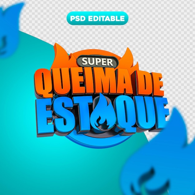 PSD le stock brûlant nom 3d orange et bleu pas de fond