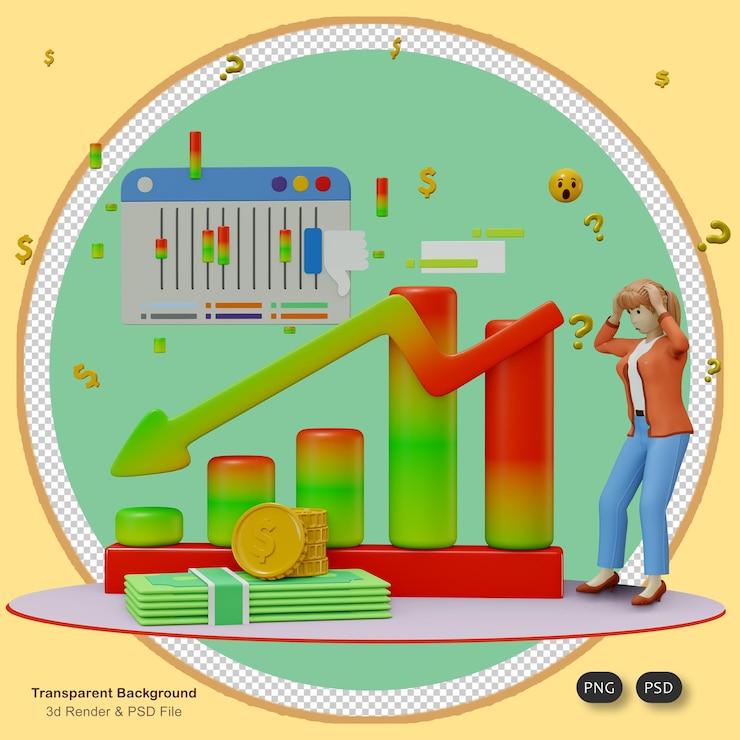PSD stock market loss 3d illustration