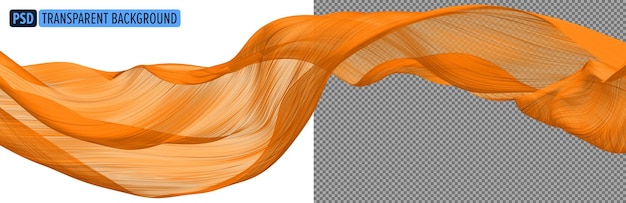 Stoff fließender stoff welle orange winkende seide fliegendes textil 3d-rendering psd isoliert auf dem hintergrund