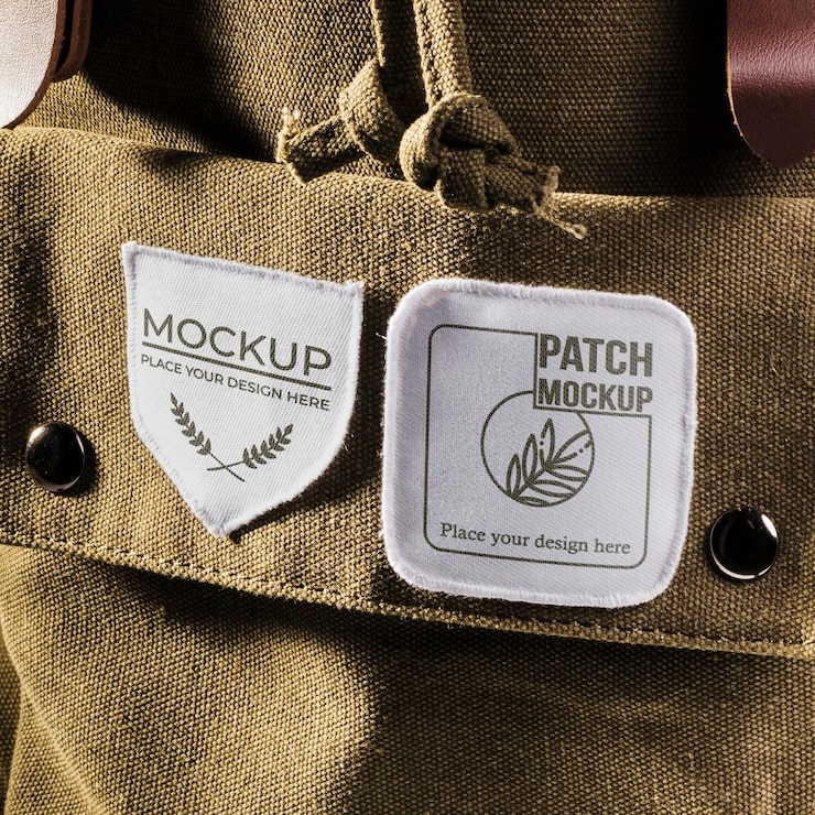 PSD stoff-patch-modell auf dem rucksack