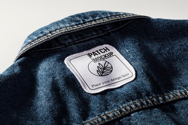 PSD stoffkleidungs-patch-modell auf denim