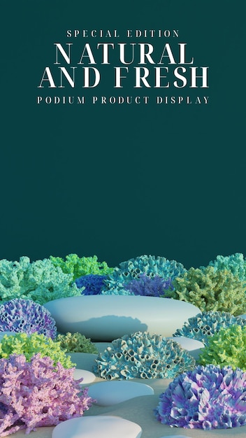 PSD stone rock podium in untermeerlandschaft mit koralle zur produktpräsentation