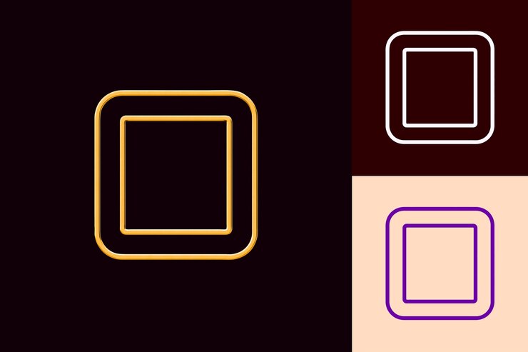 PSD stop icon com um pequeno contorno quadrado e algumas linhas em torno de desenhos de ícones minimalistas abstratos