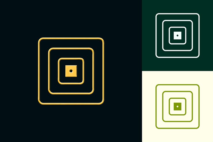 PSD stop icon com um pequeno contorno quadrado e algumas linhas em torno de desenhos de ícones minimalistas abstratos