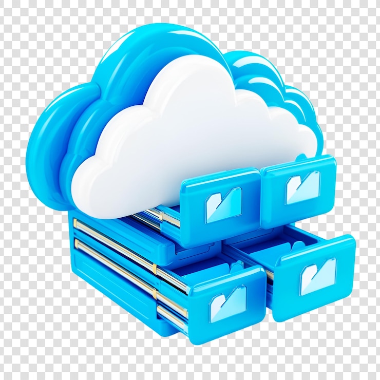 PSD storaggio cloud file digitale sicurezza cassetti blu brillante dati sicuri