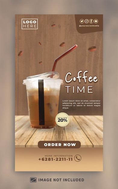 Storia di instagram sui social media dell'ora del caffè