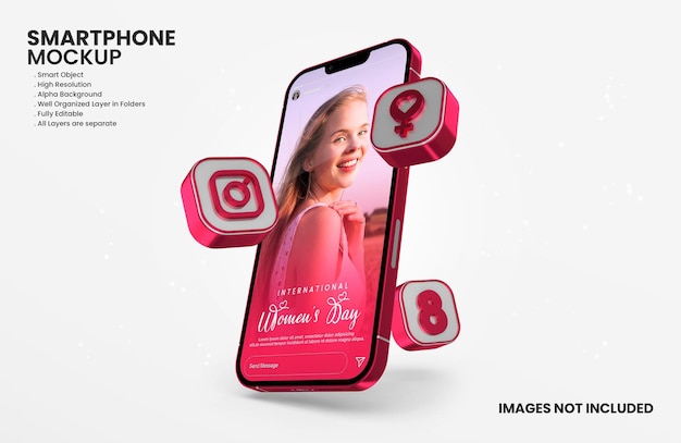 Storia di Instagram sul mockup di smartphone per la celebrazione della giornata internazionale della donna