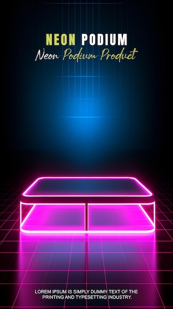 storia futuristica esposizione sul podio modello di presentazione del prodotto con scena di luce al neon prodotto