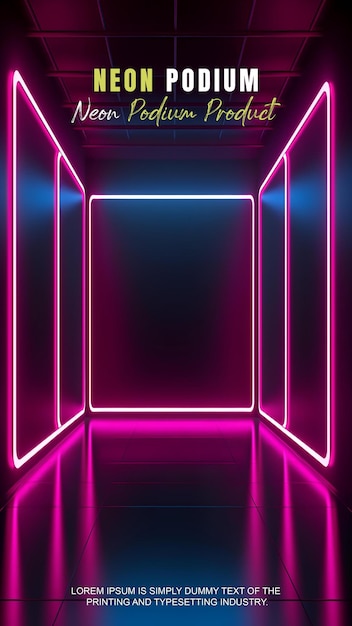 storia futuristica esposizione sul podio modello di presentazione del prodotto con scena di luce al neon prodotto