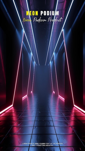 storia futuristica esposizione sul podio modello di presentazione del prodotto con scena di luce al neon prodotto