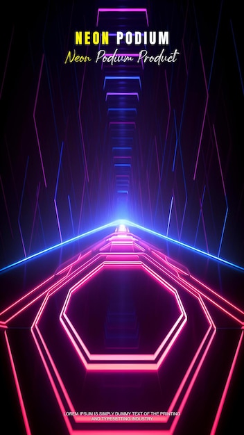 storia futuristica esposizione sul podio modello di presentazione del prodotto con scena di luce al neon prodotto