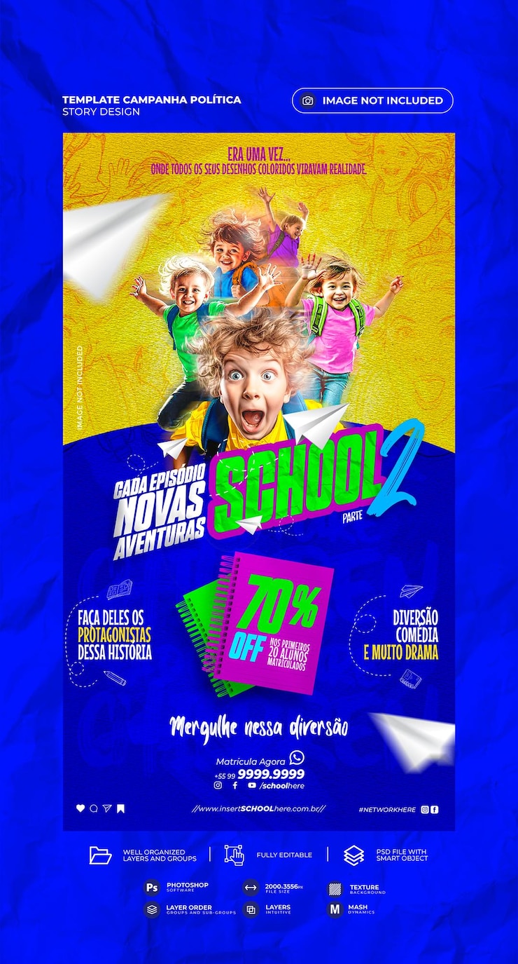 PSD storia per i media social volta come aulas per campagna publicitaria