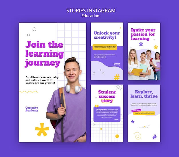 Storie di instagram del concetto di educazione al design piatto
