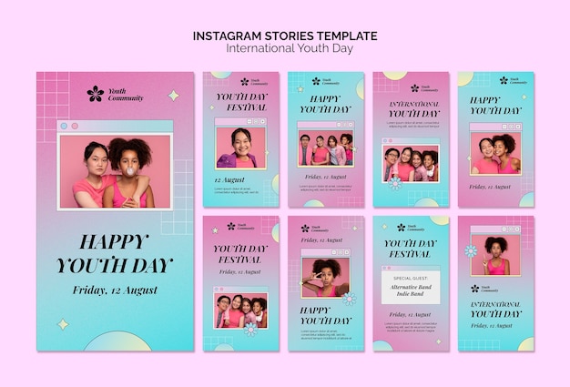 Storie di instagram della giornata internazionale della gioventù sfumate