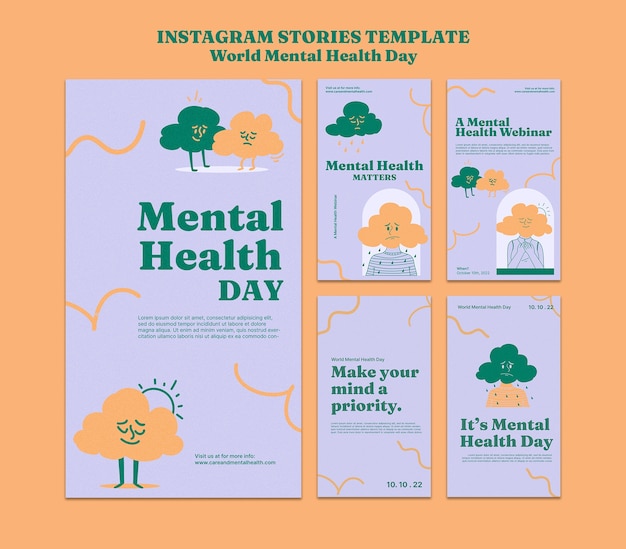 Storie di instagram della giornata mondiale della salute mentale disegnate a mano